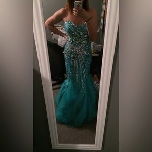 Aqua blue mermaid prom dress